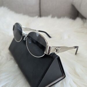 Celine Moe Fourth Silver and Black Round Sunglasses